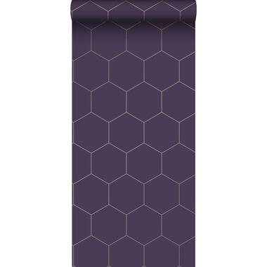 ESTAhome behang - hexagon - donker paars en goud - 0,53 x 10,05 m - 139575 product