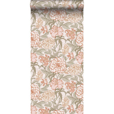 ESTAhome behang - vintage bloemen - oudroze en groen - 0.53 x 10.05 m - 139479 product