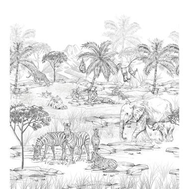 ESTAhome fotobehang - jungle dieren - zwart wit - 2.5 x 2.79 m - 159296 product