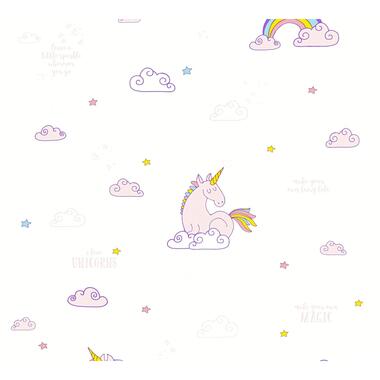 A.S. Création behang - unicorns - wit, roze en blauw - 53 cm x 10,05 m - AS product