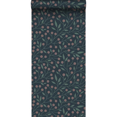 ESTAhome behang - bloemmotief - donkerblauw en roze - 50 x 900 cm - 139594 product