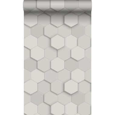 Origin Wallcoverings eco-texture vliesbehang - 3d hexagon motief - lichtgrijs product