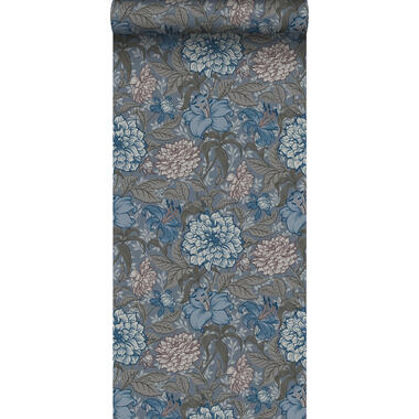 ESTAhome behang - vintage bloemen - vergrijsd blauw en warm grijs product