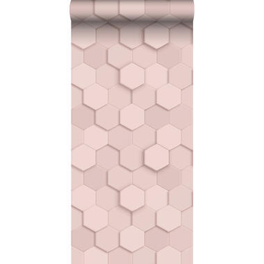 Origin Wallcoverings eco-texture vliesbehang - 3d hexagon motief - licht roze product