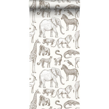 ESTAhome behang - jungle dieren - gebroken wit - 53 cm x 10,05 m - 139510 product