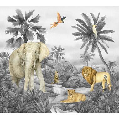 Sanders & Sanders fotobehang - jungle dieren - grijs - 3 x 2,7 m - 601186 product