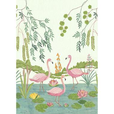 Komar fotobehang - Flamingo Vibes - roze, groen en blauw - 200 x 280 cm - 610840 product