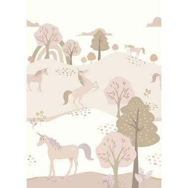 ESTAhome fotobehang - unicorns - beige en zacht roze - 200 x 279 cm - 159238 product