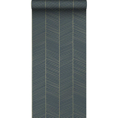 ESTAhome behang - visgraat-motief - donkerblauw en goud - 0,53 x 10,05 m product