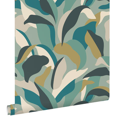 ESTAhome behang - tropische bladeren - zeegroen en petrolblauw - 50 x 900 cm product