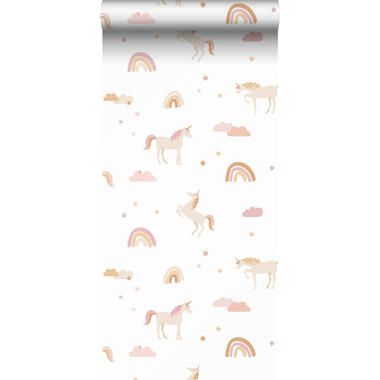 ESTAhome behang - unicorns - wit, zacht roze en okergeel - 53 cm x 10,05 m product