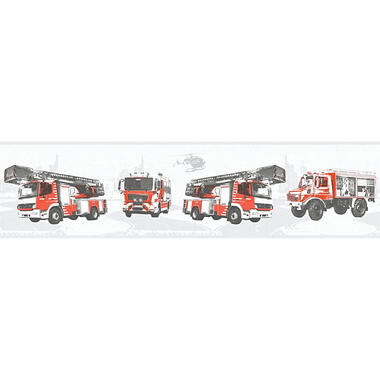 A.S. Création behang - brandweerauto's - rood en warm grijs - 53 cm x 10,05 m product