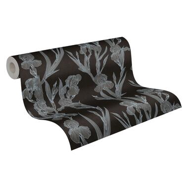 Livingwalls behang - bloemen - zwart, grijs en wit - 53 cm x 10,05 m - AS-375262 product