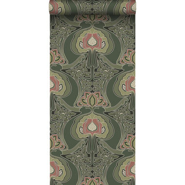 ESTAhome behang - vintage bloemen in art nouveau stijl - donkergroen product