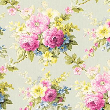 A.S. Création behang - vintage bloemen - roze, groen en geel - 53 cm x 10,05 m product