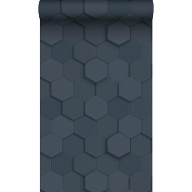 Origin Wallcoverings eco-texture vliesbehang - 3d hexagon motief - donkerblauw product