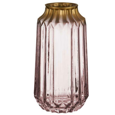 Giftdecor Vaas - glas - transparant roze met goud - 13 x 23 cm product