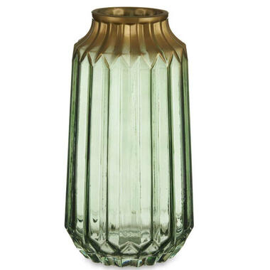 Giftdecor Vaas - glas - transparant groen met goud - 13 x 23 cm product