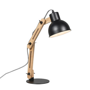 QAZQA Industriële tafellamp zwart met hout - Woodi product