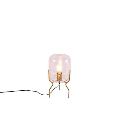 QAZQA Art Deco tafellamp messing roze glas - Bliss product