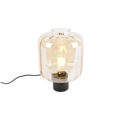 QAZQA Design tafellamp zwart met amber glas - Qara product