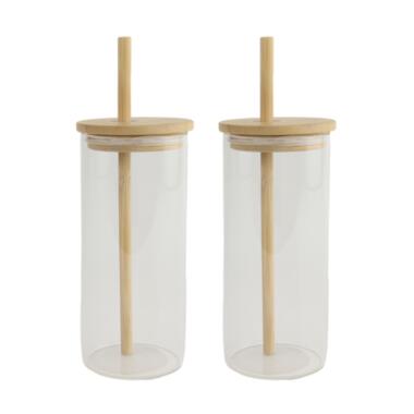 OTIX Drinkglazen met Bamboo Deksel met Rietje 2 Stuks 400 ml Waterglazen product