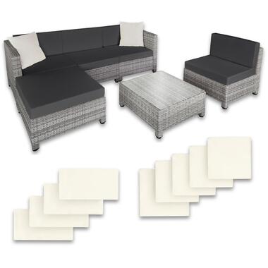 tectake - Loungeset incl. 2 sets kussenhoezen - wicker - lichtgrijs product