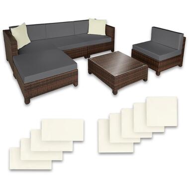 tectake - Loungeset met tafel incl. 2 sets kussenhoezen - wicker - bruin product