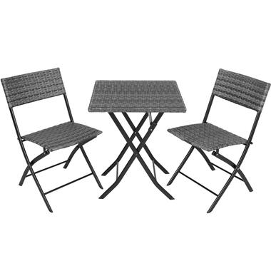 TecTake® Wicker Balkonset - 2 Stoelen en Tafel - Bistroset - Grijs product