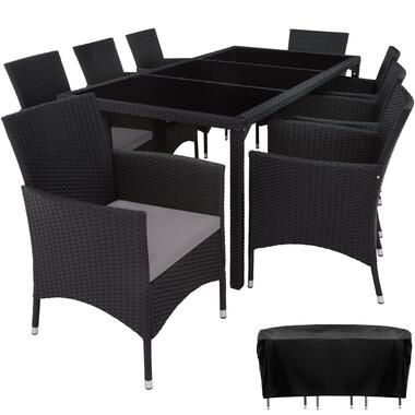 tectake - tuinset 8 stoelen en tafel - wicker - zwart / grijs product