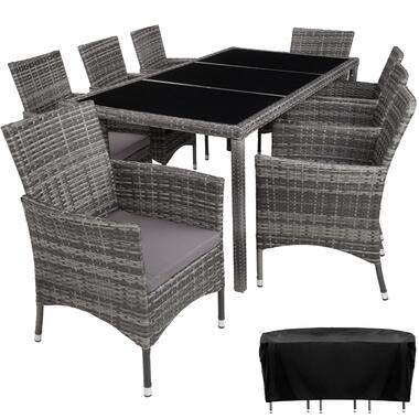 tectake - tuinset 8 stoelen en tafel - wicker - grijs product