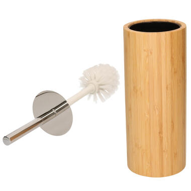 Items Toiletborstel - bruin - RVS handvat - bamboe houder - 37 cm product