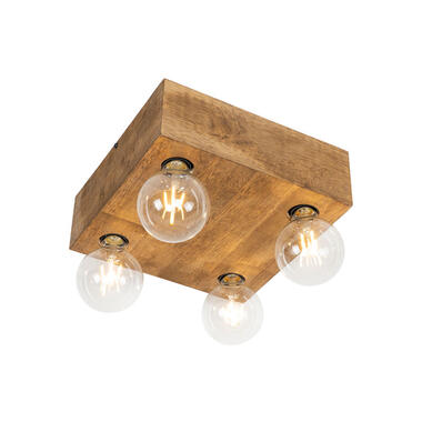 QAZQA Landelijke plafondlamp vintage hout 4-lichts - Bloc product