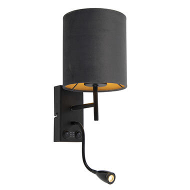 QAZQA Art Deco wandlamp zwart met velours donkergrijze kap - Stacca product