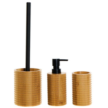 Items Toiletborstel met zeeppompje/beker - naturel/zwart - bamboe product