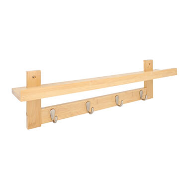 QUVIO Wandkapstok met plank met 4 RVS haken - Hout product