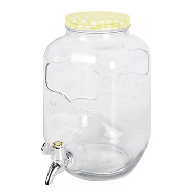 Excellent Houseware Dranksdispenser/limonadetap - glas - geel-wit - 4 liter product
