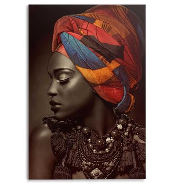 Glasschilderij - Afrikaanse Vrouw - 116x78 cm Glas product