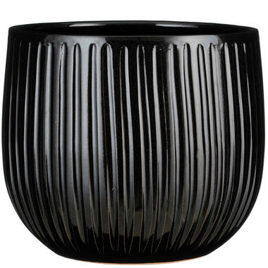 Mica Decorations Plantenpot - keramiek - zwart ribbel - D29-H25 cm product