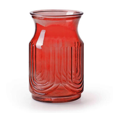 Jodeco Bloemenvaas - rood/transparant glas - H20 x D12,5 cm product