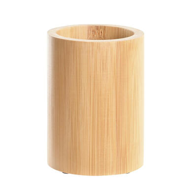 Items Badkamer tandenborstel houder/beker - bamboe hout - 8 x 11 cm product