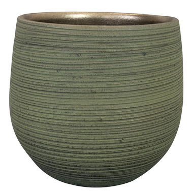 Ter Steege Plantenpot - keramiek - donkergroen - stripes - 26x25cm product