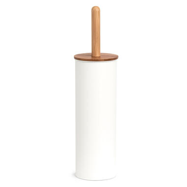Zeller WC/Toiletborstel in houder - bamboe hout - wit - H38 x D10 cm product