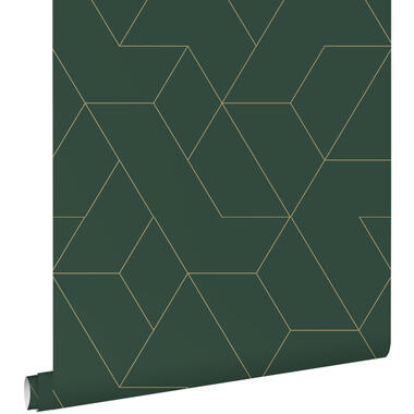 ESTAhome behang - grafische lijnen - groen en goud - 50 x 900 cm - 139948 product