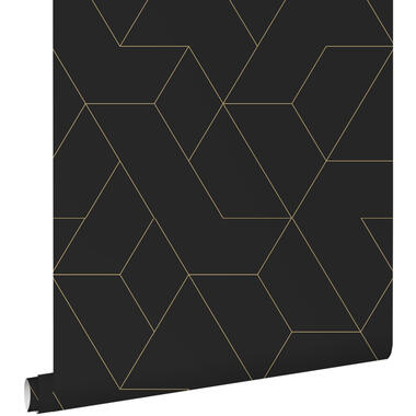 ESTAhome behang - grafische lijnen - zwart en goud - 50 x 900 cm - 139945 product