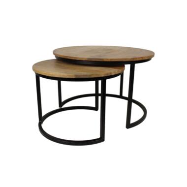 Ronde Bijzettafel Ronin S/2-ø70x46 / ø55x40-Naturel/Zwart-Mango/Metaal product