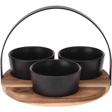 Excellent Houseware Serveerplank - rond - 3 schaaltjes - hout - 22 cm product