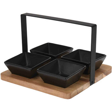 Excellent Houseware serveerplank 4 schaaltjes - hout keramiek - 22 cm product