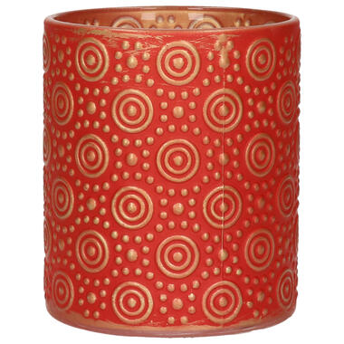 Countryfield theelichthouder/kaarsenhouder - rood/goud - H10 cm product