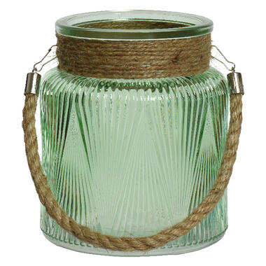 Lumineo Windlicht - groen - glas - kaarshouder - D14 x H16 cm product